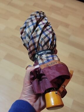 Hardy Amies Burgundy and Plaid Compact Umbrella~Double Extension